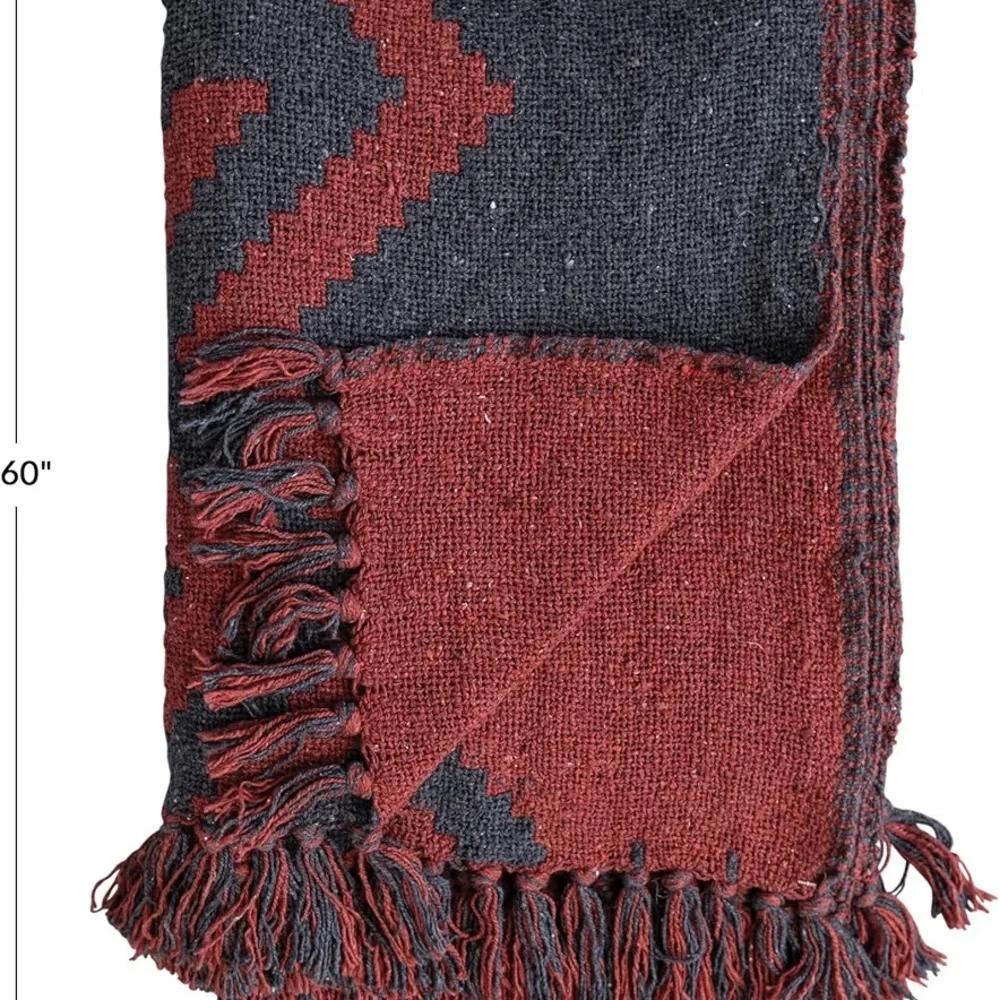 Creative Co-Op Recycled Cotton Blend Throw Blanket Geometric Fringe, Multicolor